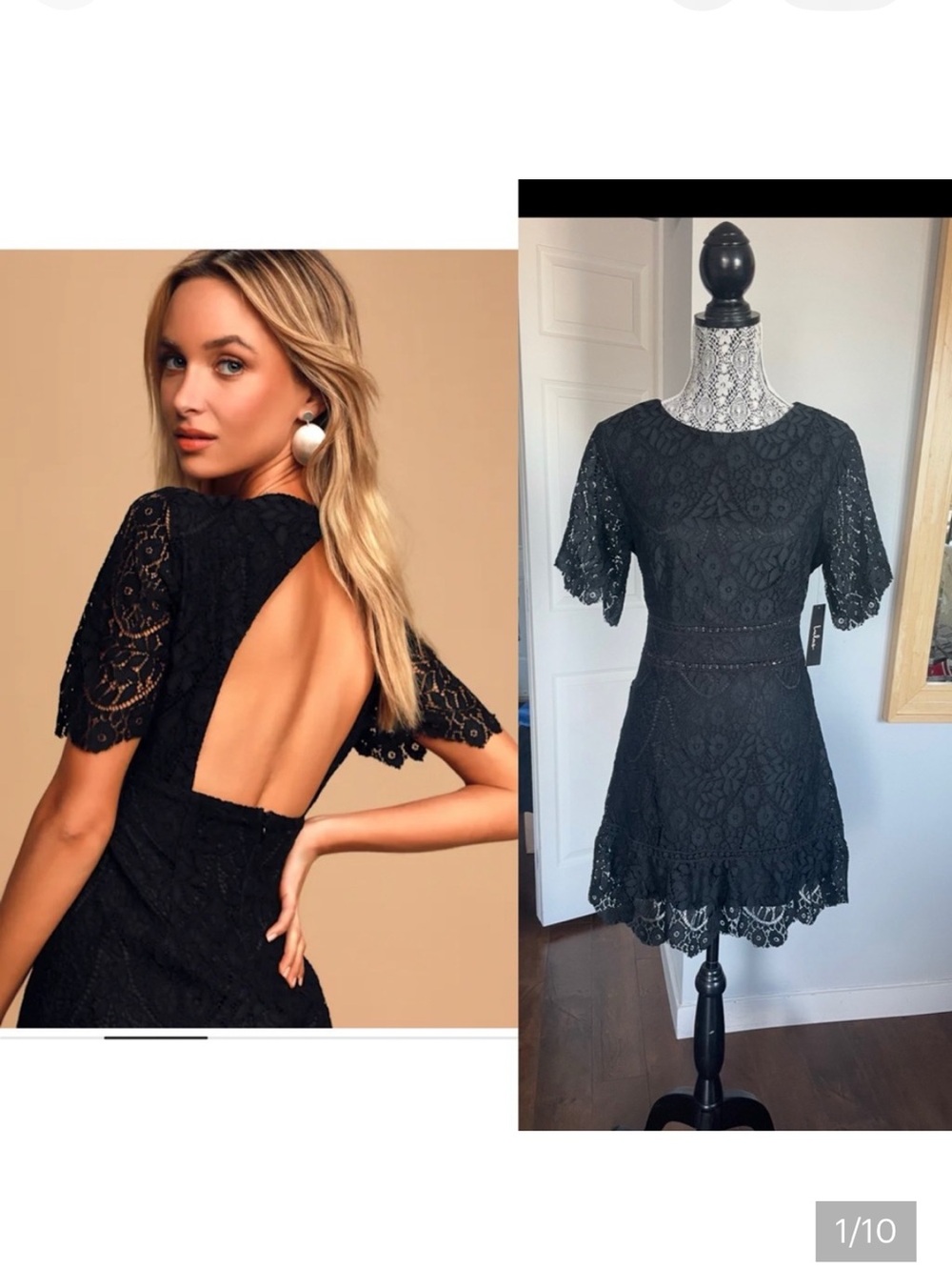 NWT Large Lulus Lace Open Back Fit and Flare. Black.